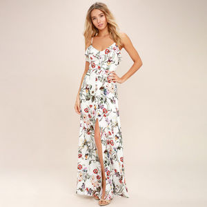 Lulu's Bloom On Ivory Floral Print Maxi Dress Sleeveless Ruffle Cut Out Size XS